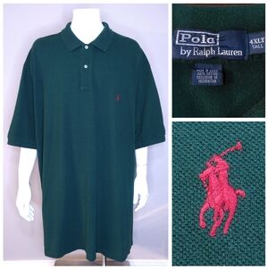 POLO RALPH LAUREN 4XLT Green RED PONY XXXXL 4XL BIG & TALL Vintage MENS Shirt RL